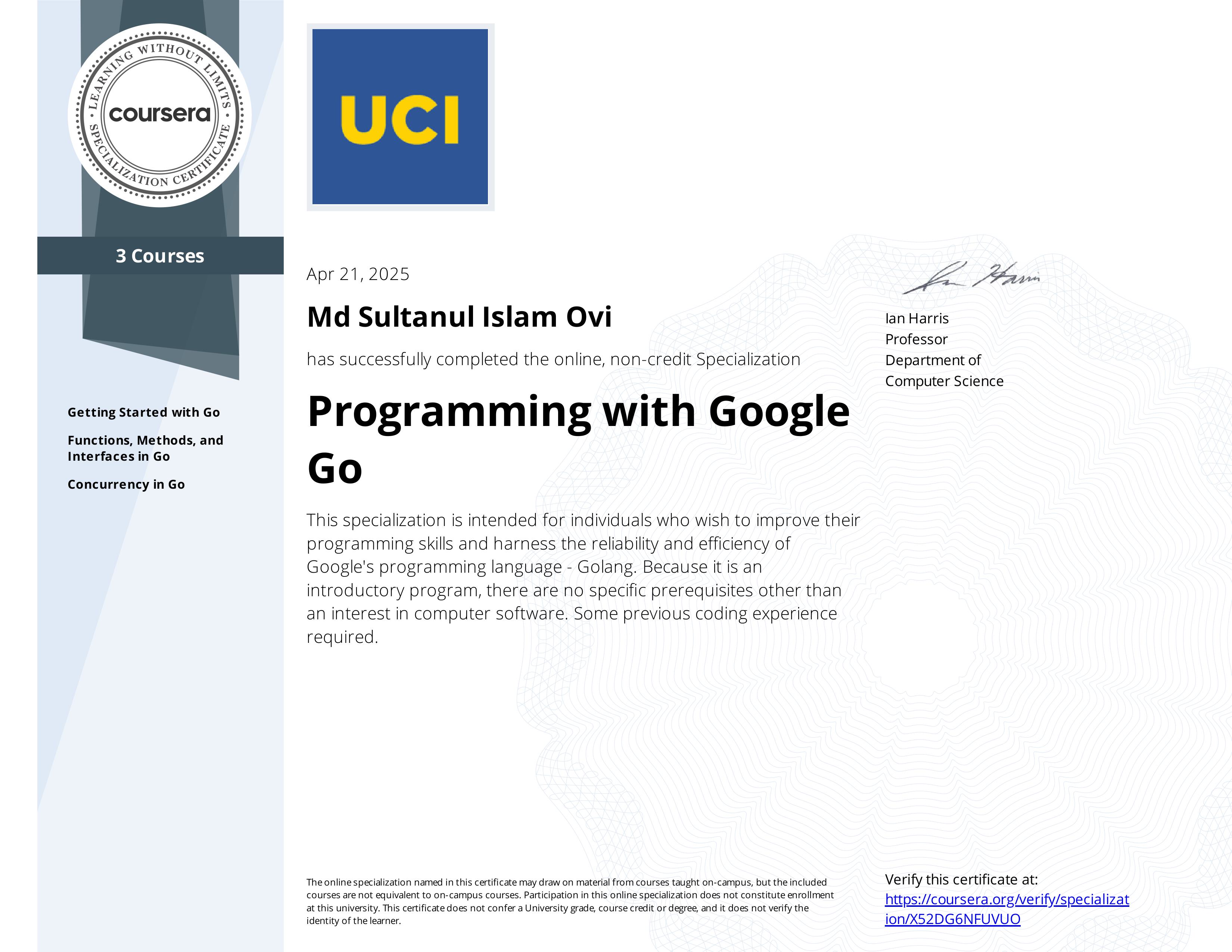 Google Go Programming Certificate