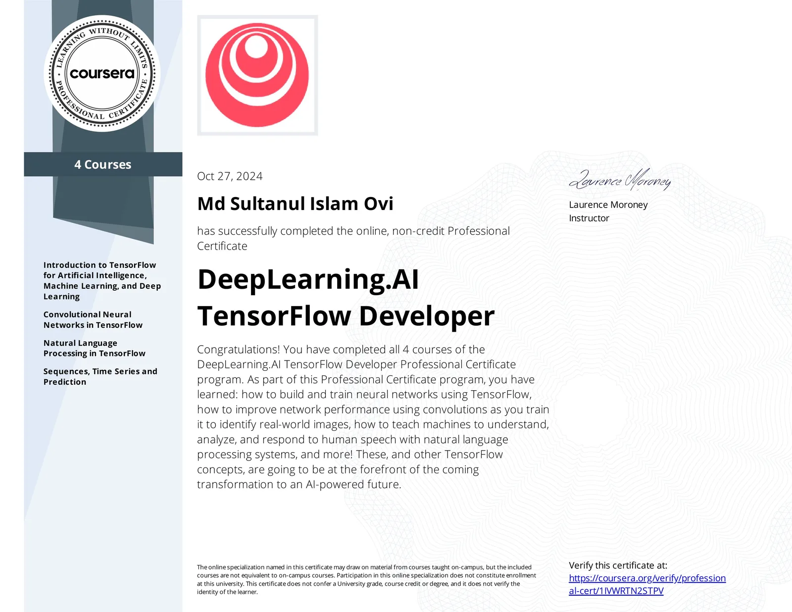DeepLearning.AI TensorFlow Developer certificate
